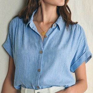 Faherty Light Blue Pinstripe Button Down Shirt